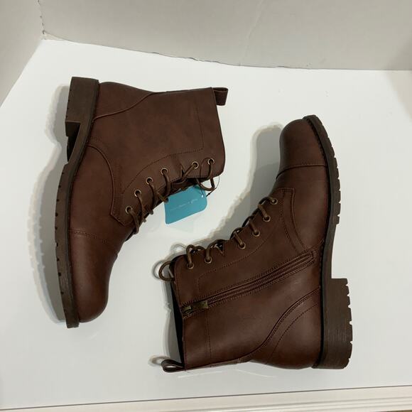 Vepose Cognac Lace up Low Heel Fashion Combat Booties Ankle Boots NIB Size 11 - Picture 4 of 10